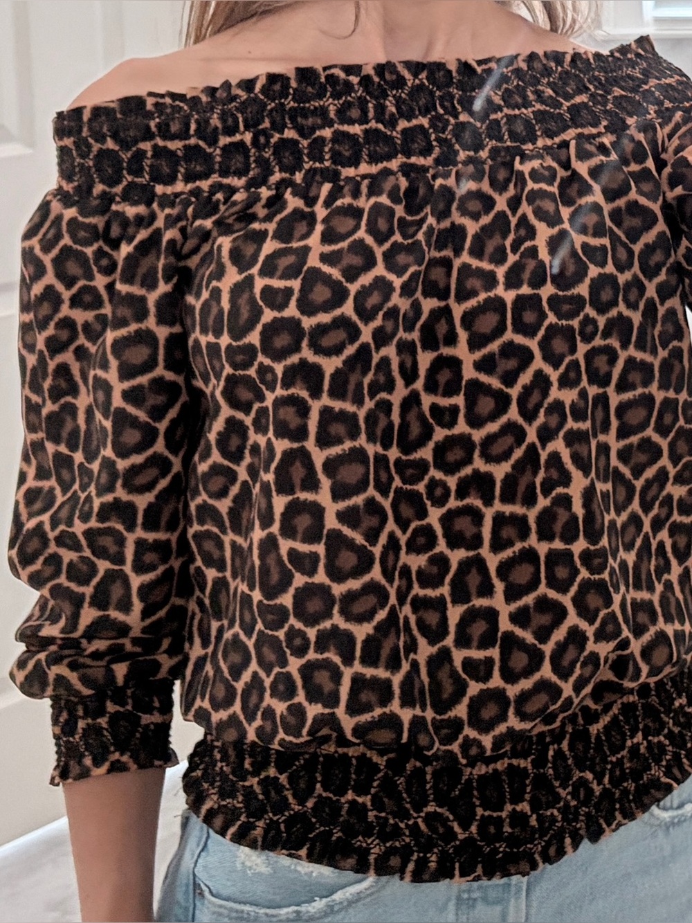 Michael Kors leopard- print off the shoulder top, size XS